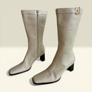 Karen Scott Minimalist Leather Knee High Boots Square Toe Block Heel 5.5M